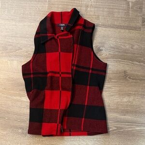 Chaps Red and Black Knit Plaid Vest